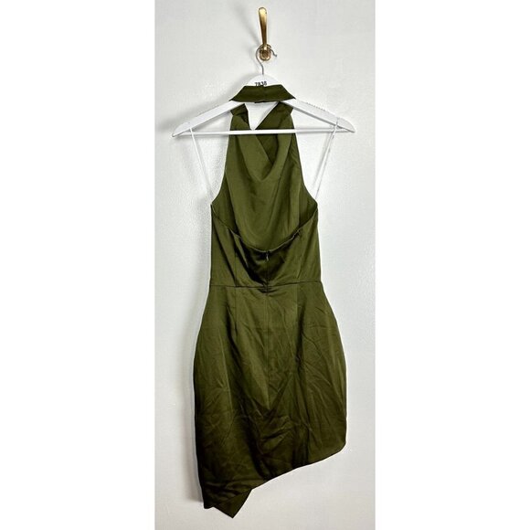 ELLIATT Camo Asymmetric Satin Cocktail Dress in Khaki Size X-Small - Picture 10 of 16